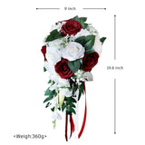 Artificial Rose Bridal Bouquet 11.8 Inch Red White Ribbon for Weddings