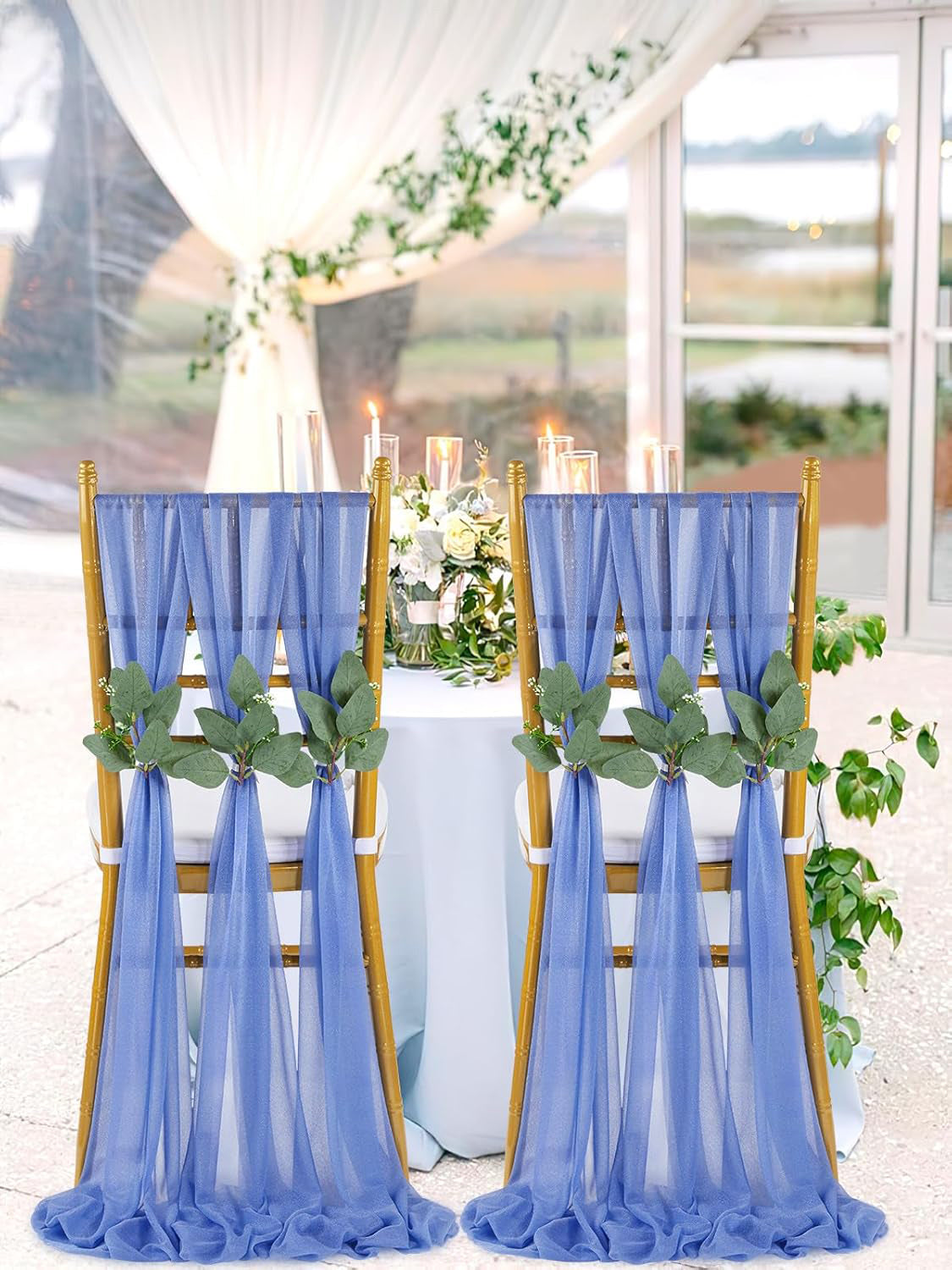 Dusty Blue Chair Sashes Draping Fabric Aisle Decorations Wedding Tulle 8Ft 24pcs