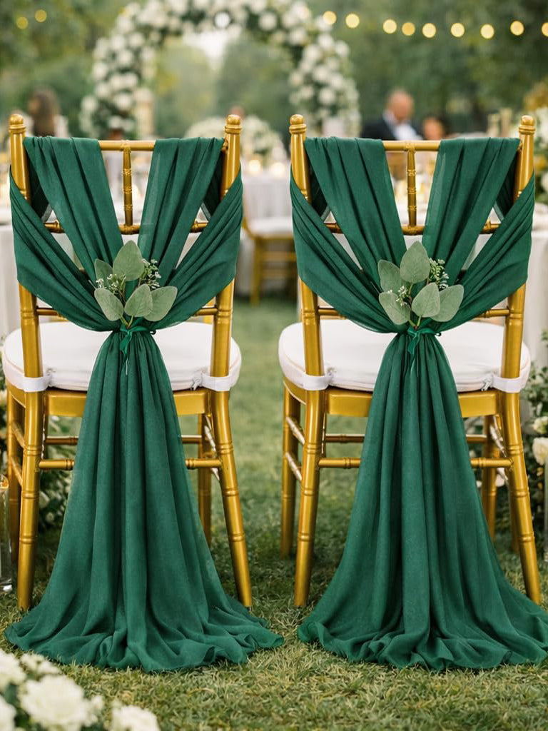 Emerald Green Chair Sashes Draping Fabric For Wedding Aisle Decor 24 Packs 8ft