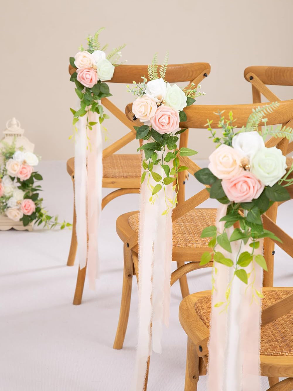 Pink Rose Wedding Aisle Pew Flowers Set of 10 Floral Clusters