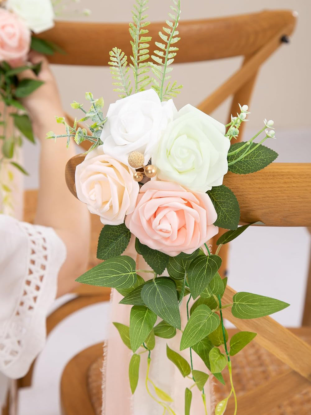 Pink Rose Wedding Aisle Pew Flowers Set of 10 Floral Clusters