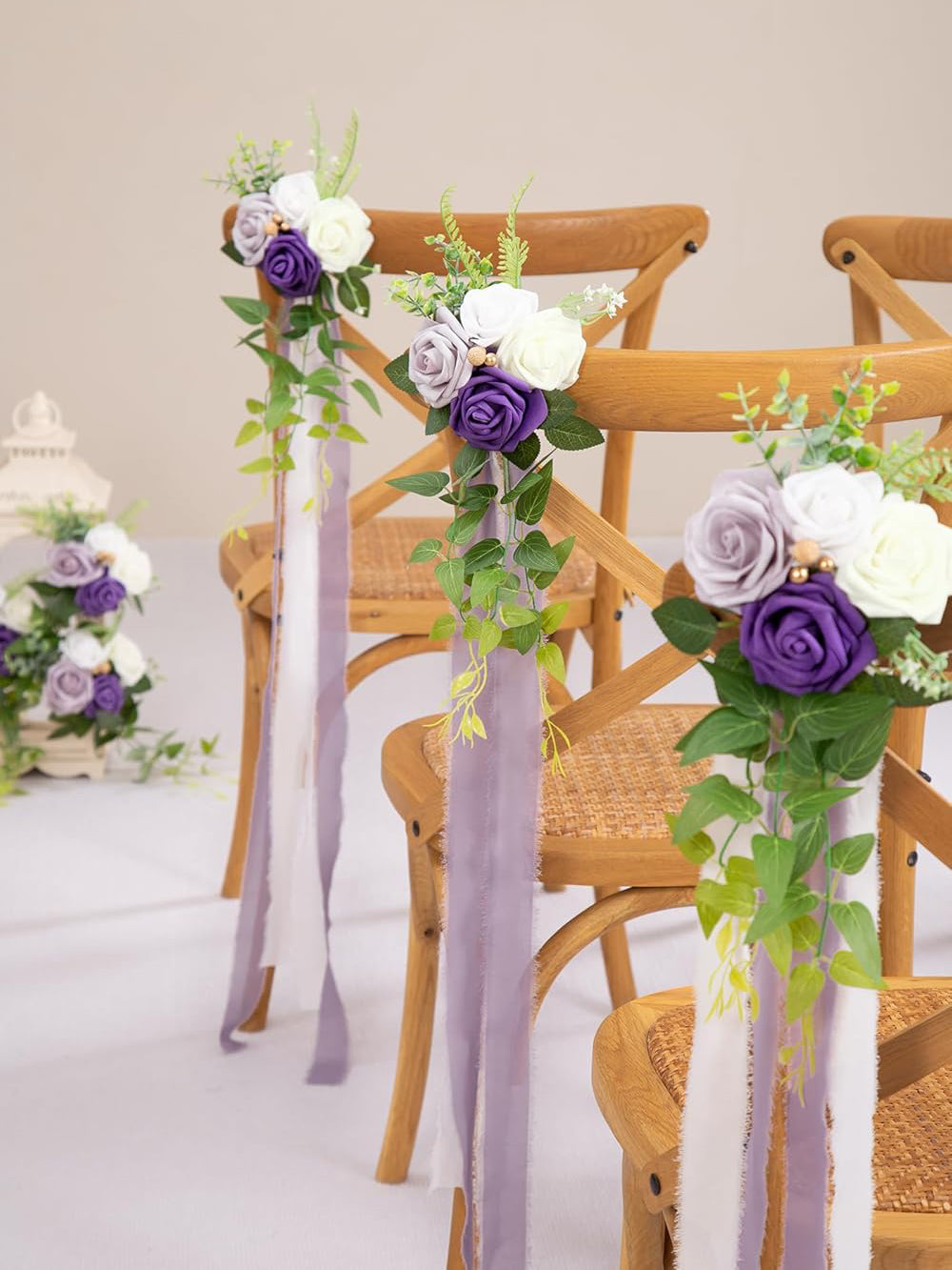 Purple Rose Wedding Aisle Decorations Pew Flowers Set of 10