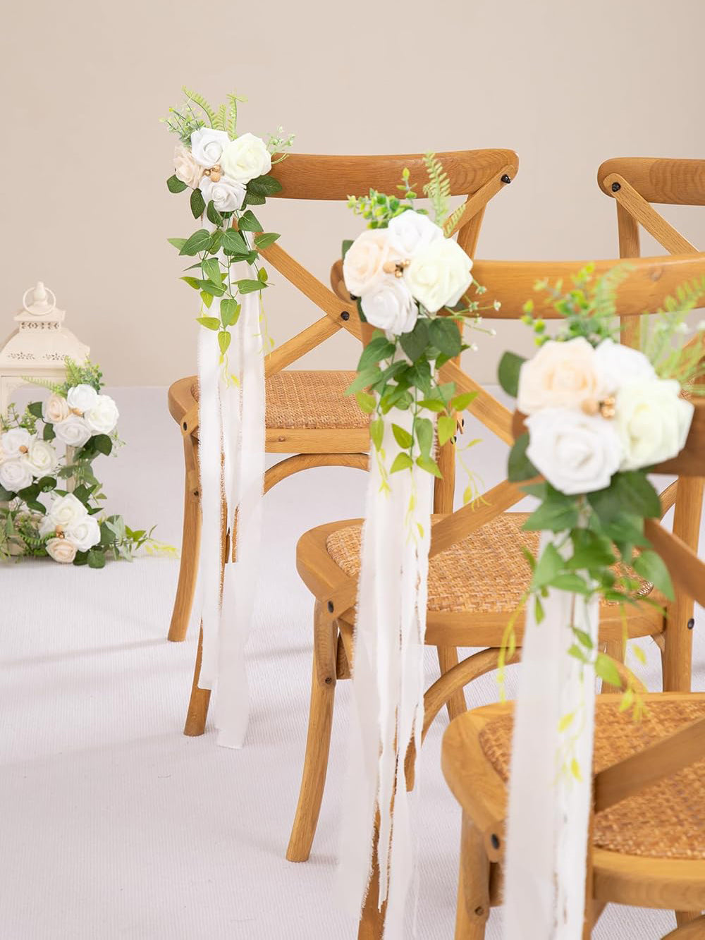 White Rose Wedding Aisle Decorations Pew Flowers Set Of 10