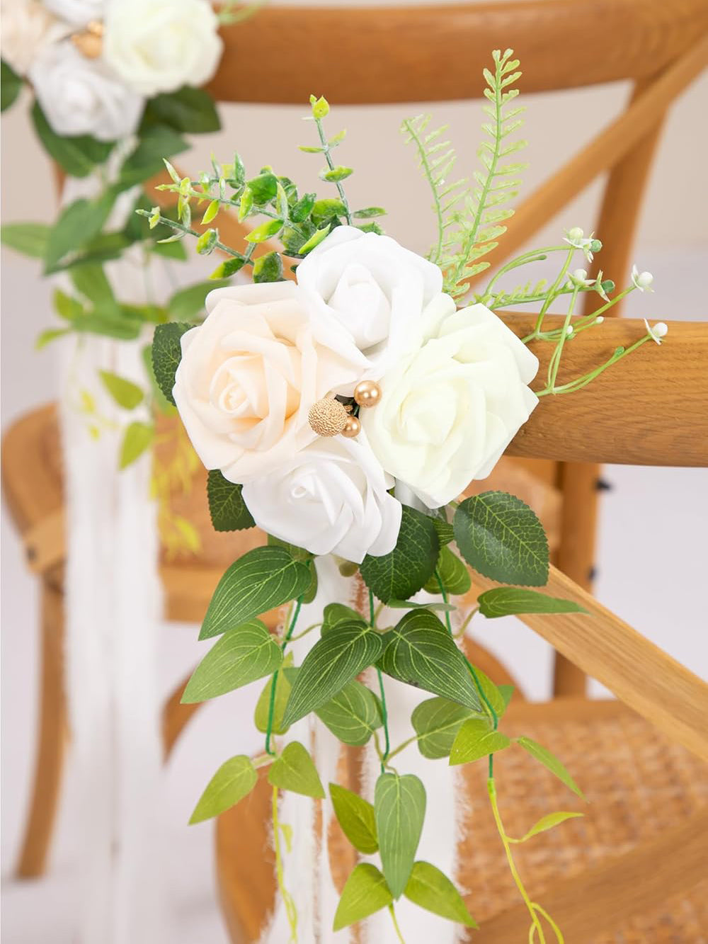 White Rose Wedding Aisle Decorations Pew Flowers Set Of 10