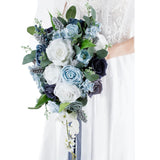Dusty Blue Bridal Bouquet Artificial Roses 10 Inch Wedding