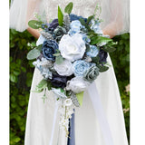 Dusty Blue Bridal Bouquet Artificial Roses 10 Inch Wedding