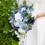 Dusty Blue Bridal Bouquet Artificial Roses 10 Inch Wedding