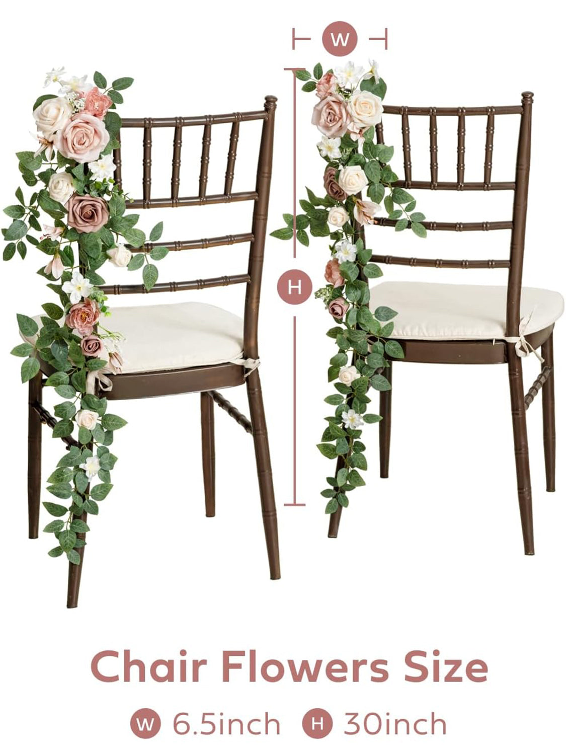 Dusty Rose And Cream Pew Flowers Aisle Wedding Chair Decorations 10 Pcs 6.5*30 Inch