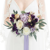 Violet Silk Bridal Bouquet 11 Inch for Wedding Ceremony