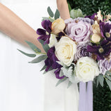 Violet Silk Bridal Bouquet 11 Inch for Wedding Ceremony