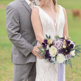 Violet Silk Bridal Bouquet 11 Inch for Wedding Ceremony