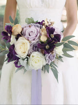 Violet Silk Bridal Bouquet 11 Inch for Wedding Ceremony