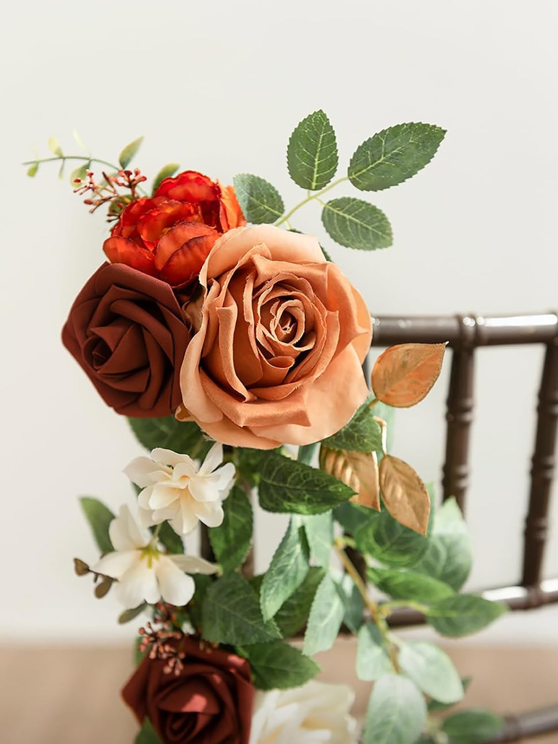 Sunset Orange Terracotta Pew Flowers Wedding Chair Aisle Decorations