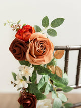 Sunset Orange Terracotta Pew Flowers Wedding Chair Aisle Decorations