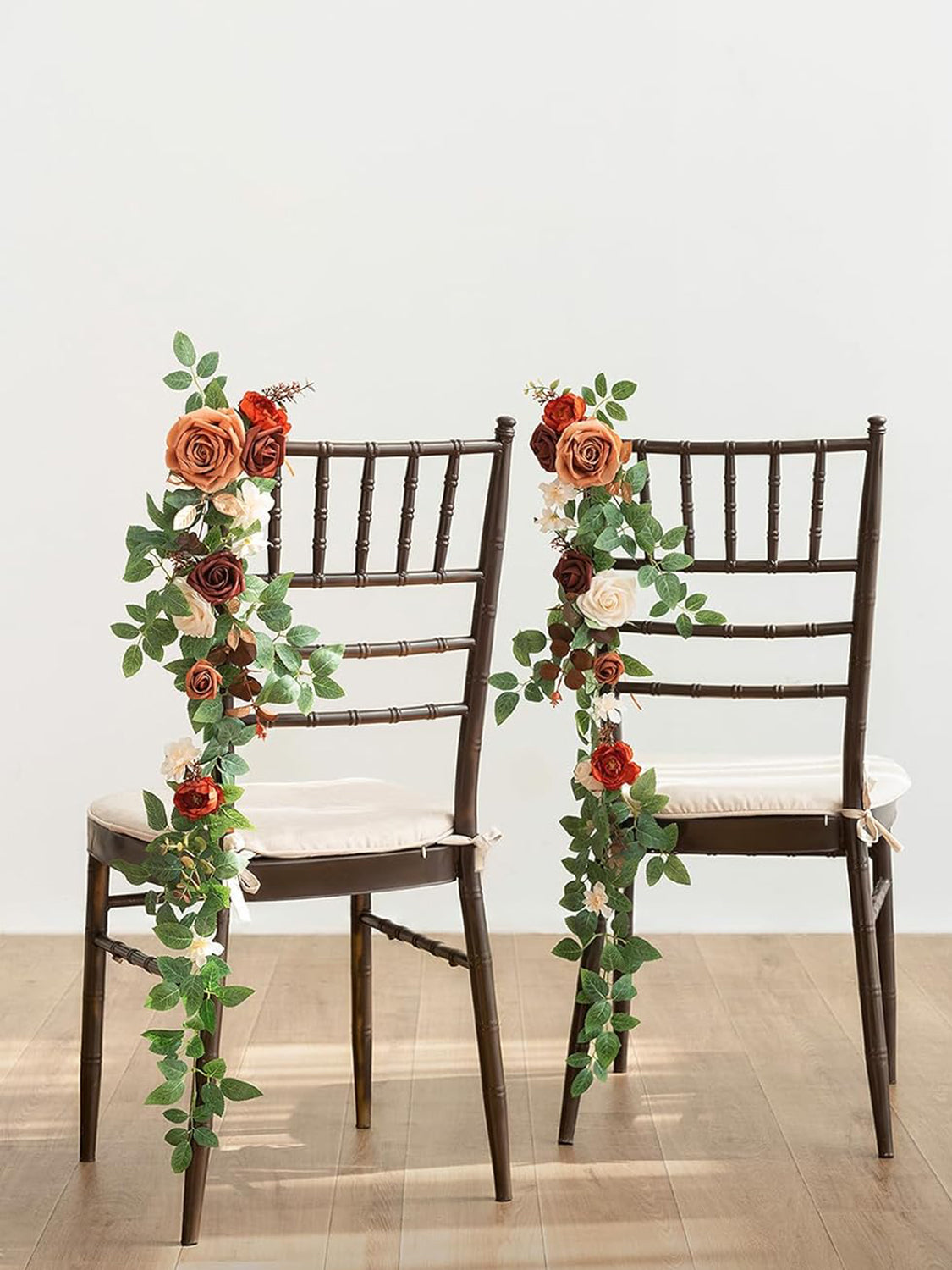 Sunset Orange Terracotta Pew Flowers Wedding Chair Aisle Decorations