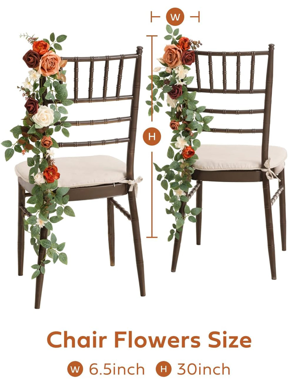 Sunset Orange Terracotta Pew Flowers Wedding Chair Aisle Decorations