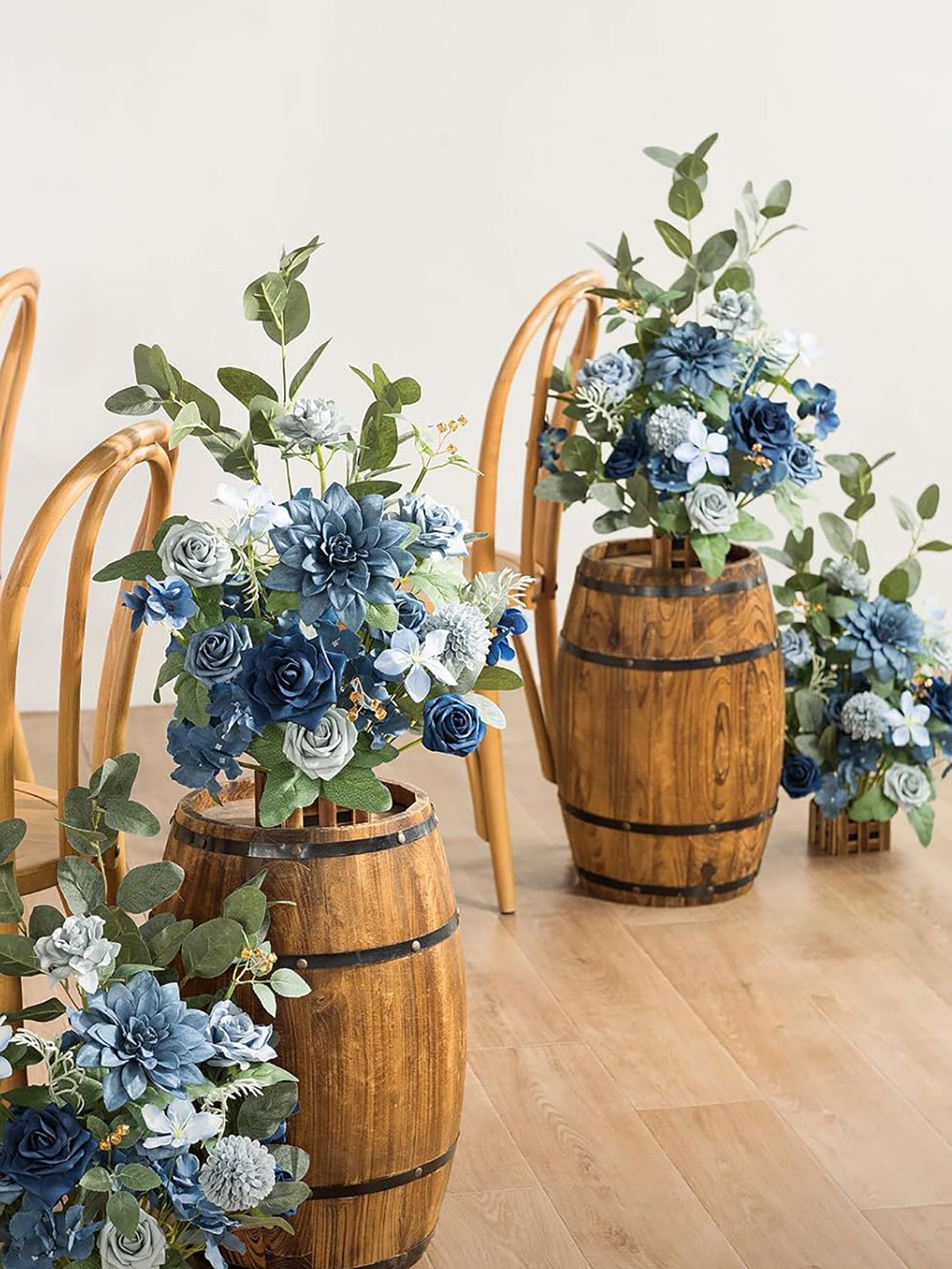 Standing Artificial Rose Arrangements 4Pc Aisle Decor Dusty Blue Navy 17.5in