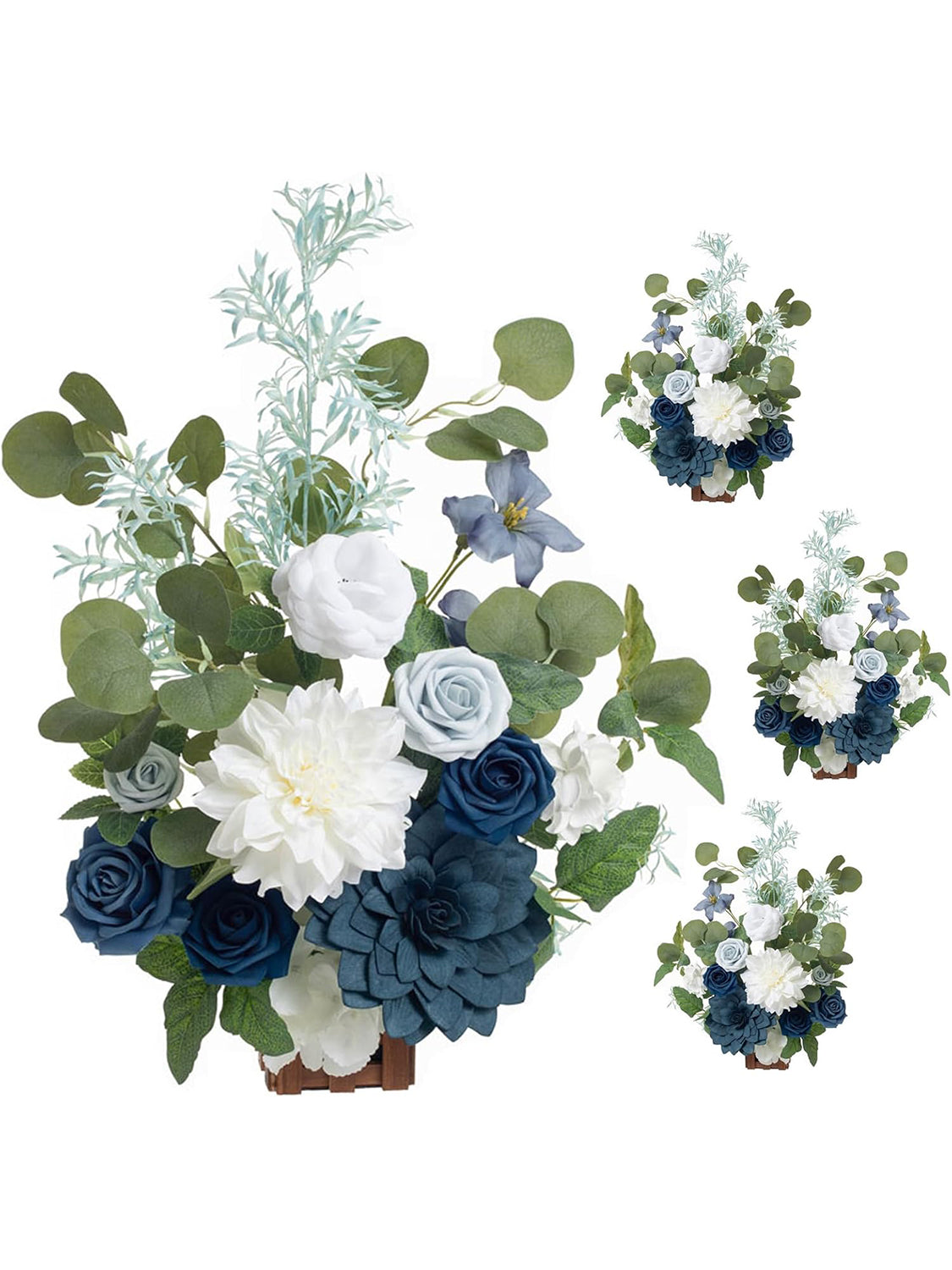 Standing Artificial Rose Arrangements 17.5in Dusty Blue Navy White Aisle Decor