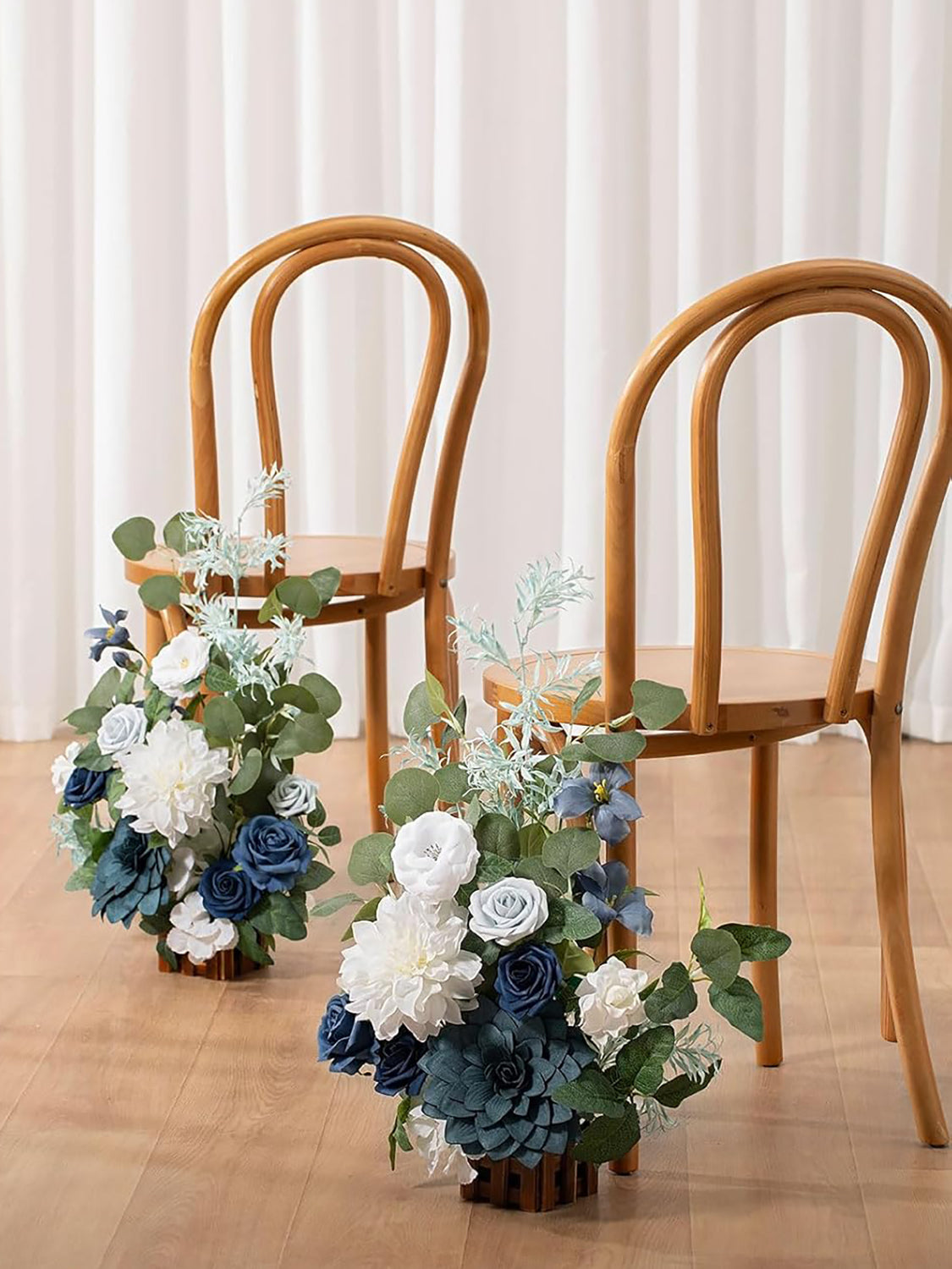Standing Artificial Rose Arrangements 17.5in Dusty Blue Navy White Aisle Decor