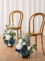 Standing Artificial Rose Arrangements 17.5in Dusty Blue Navy White Aisle Decor