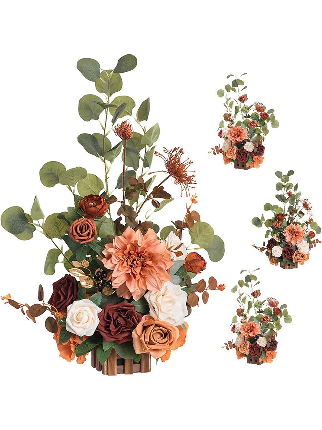 Sunset Terracotta Standing Artificial Rose Arrangements Aisle Decorations 4 Pcs