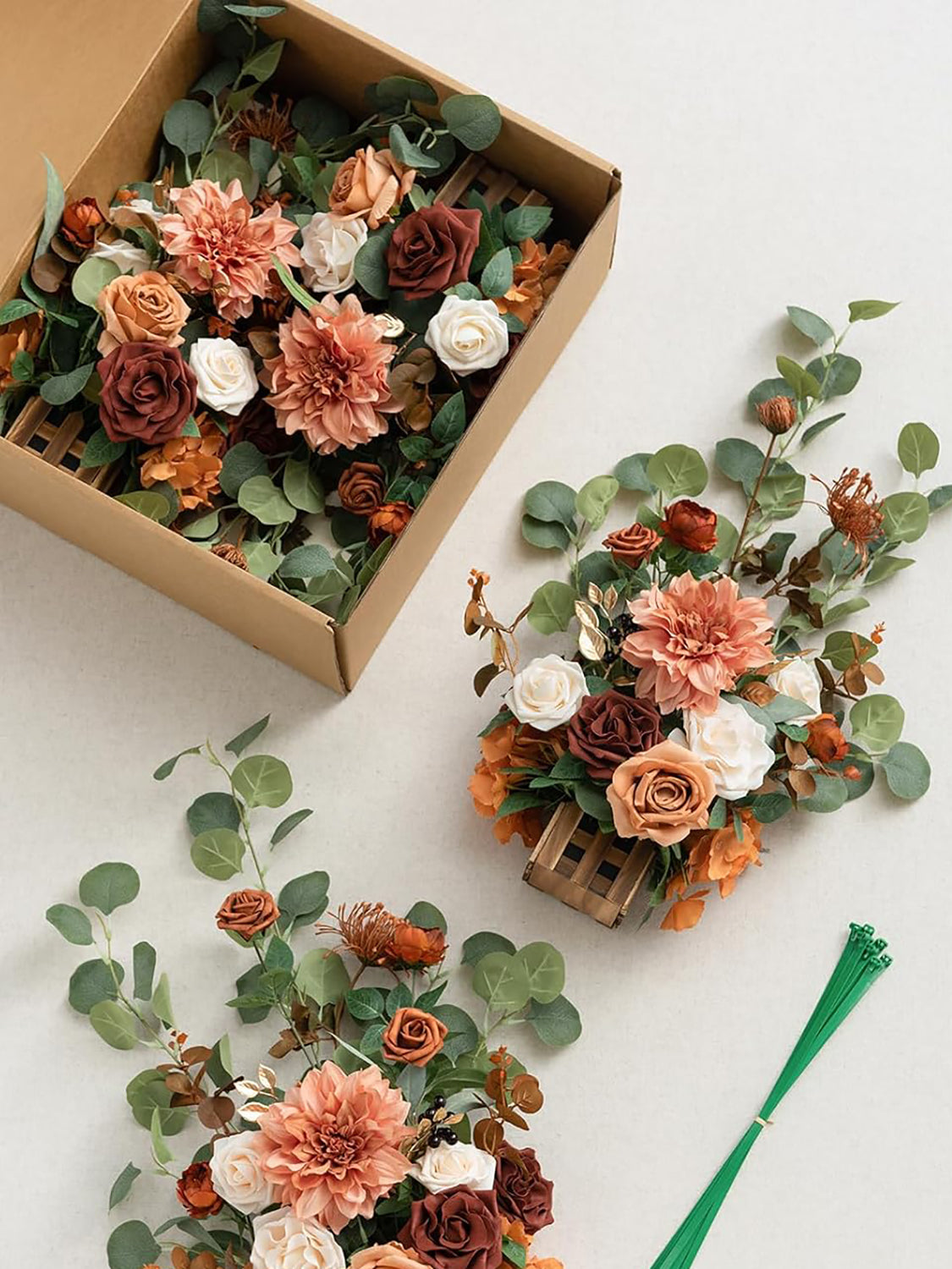 Sunset Terracotta Standing Artificial Rose Arrangements Aisle Decorations 4 Pcs