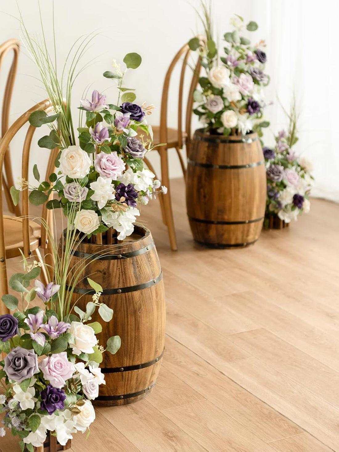 Lilac & Gold Standing Artificial Rose Arrangements Aisle Decor 17.5in Set of 4