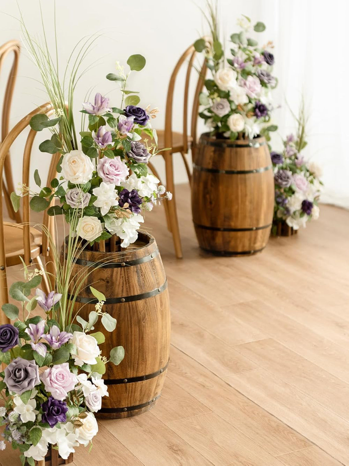 Lilac & Gold Standing Artificial Rose Arrangements Aisle Decor 17.5in Set Of 4