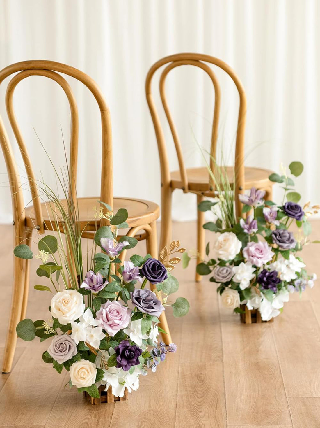 Lilac & Gold Standing Artificial Rose Arrangements Aisle Decor 17.5in Set of 4