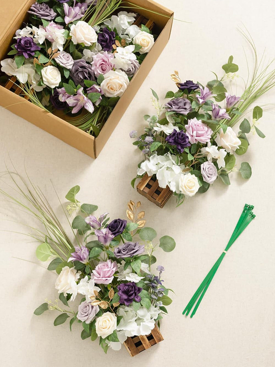 Lilac & Gold Standing Artificial Rose Arrangements Aisle Decor 17.5in Set of 4