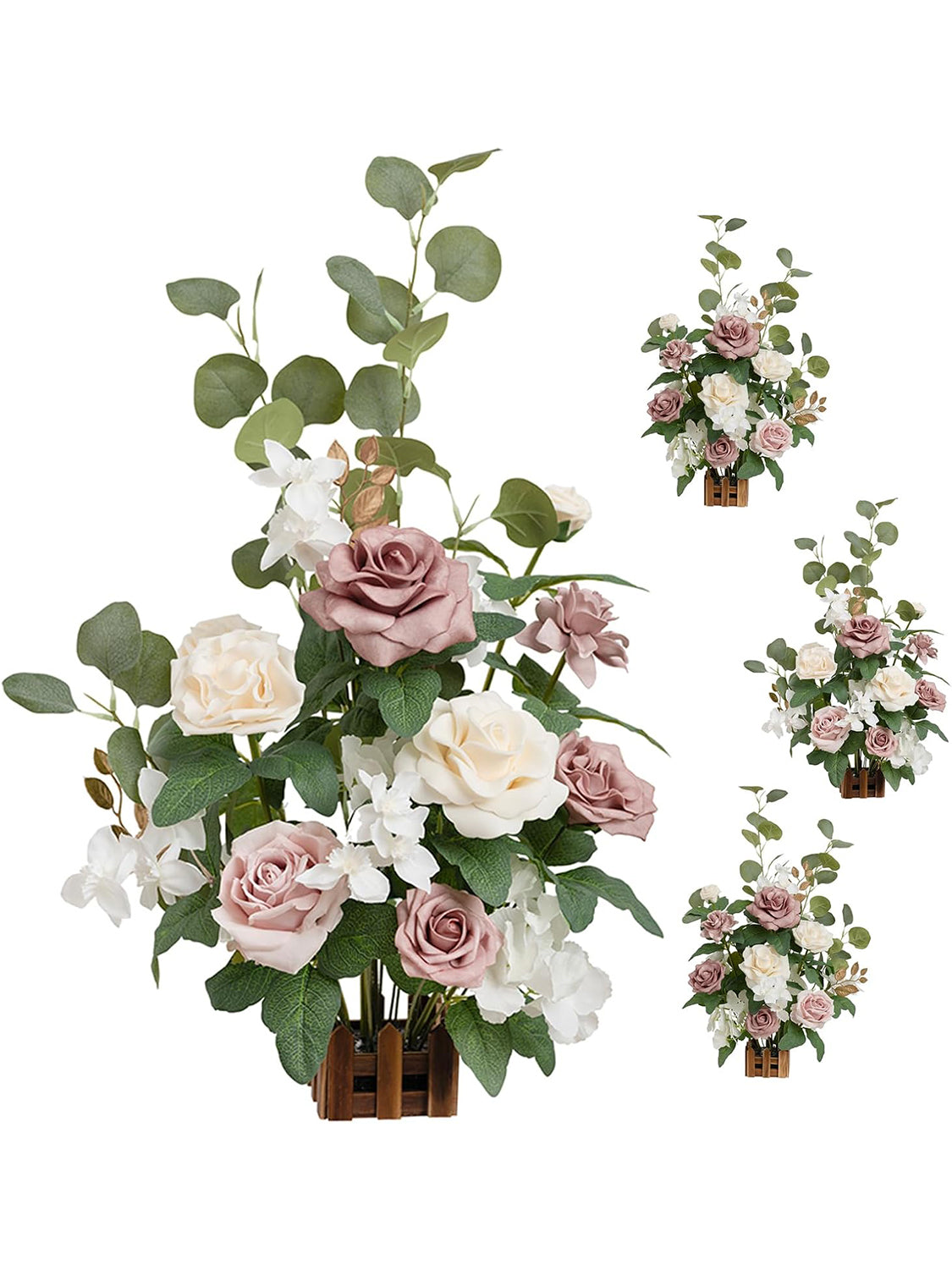 Dusty Rose Cream Artificial Rose Arrangements 4-Piece Aisle Decorations