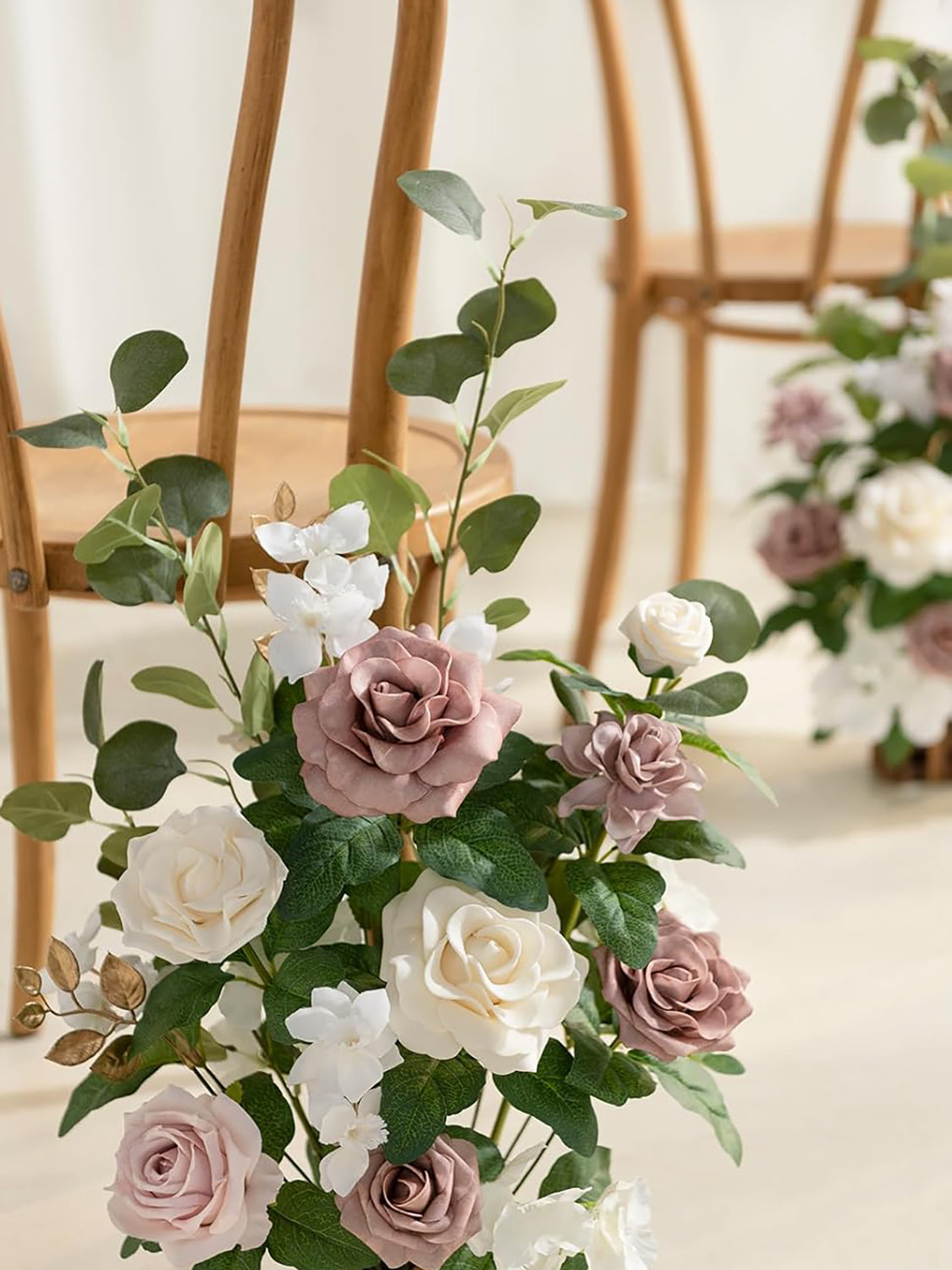 Dusty Rose Cream Artificial Rose Arrangements 4-Piece Aisle Decorations
