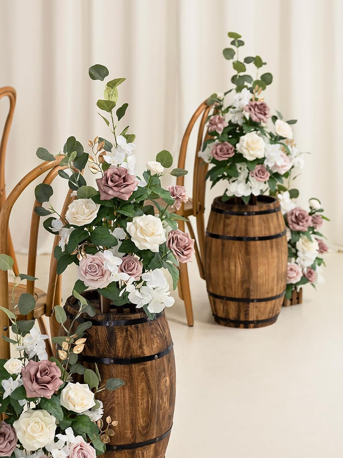 Dusty Rose Cream Artificial Rose Arrangements 4-Piece Aisle Decorations