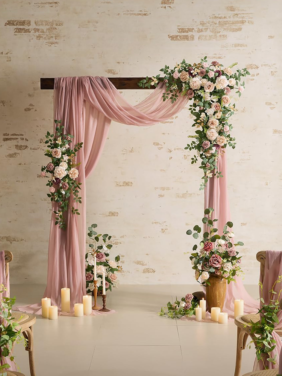 Dusty Rose Cream Artificial Rose Arrangements 4-Piece Aisle Decorations