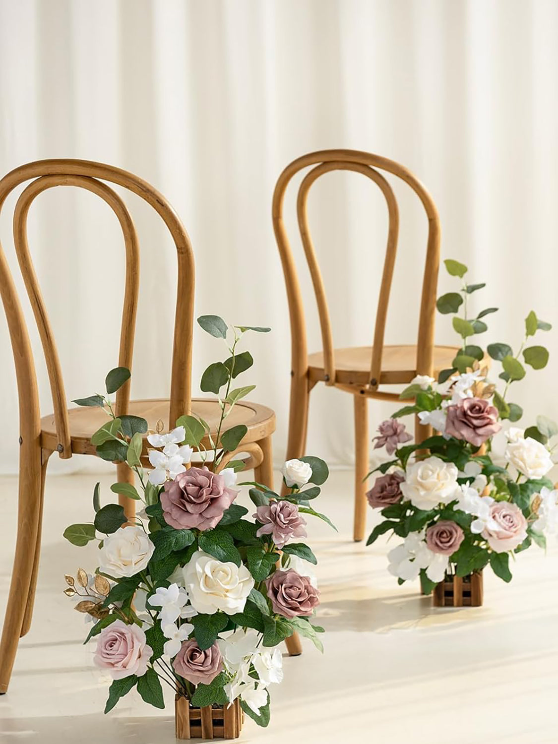 Dusty Rose Cream Artificial Rose Arrangements 4-Piece Aisle Decorations