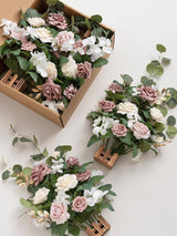 Dusty Rose Cream Artificial Rose Arrangements 4-Piece Aisle Decorations