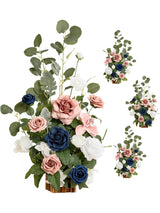 Dusty Rose Navy Artificial Rose Arrangements For Aisle 17.5 Inch Tall 4 Pcs