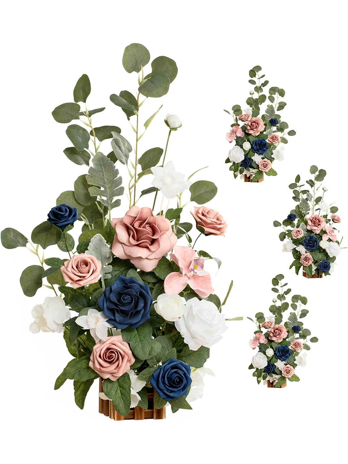 Dusty Rose Navy Artificial Rose Arrangements For Aisle 17.5 Inch Tall 4 Pcs