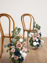 Dusty Rose Navy Artificial Rose Arrangements For Aisle 17.5 Inch Tall 4 Pcs