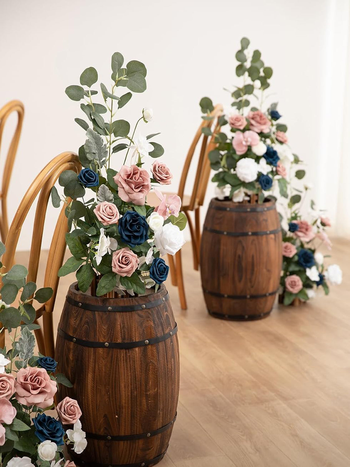 Dusty Rose Navy Artificial Rose Arrangements For Aisle 17.5 Inch Tall 4 Pcs