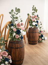 Dusty Rose Navy Artificial Rose Arrangements For Aisle 17.5 Inch Tall 4 Pcs