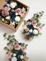Dusty Rose Navy Artificial Rose Arrangements For Aisle 17.5 Inch Tall 4 Pcs