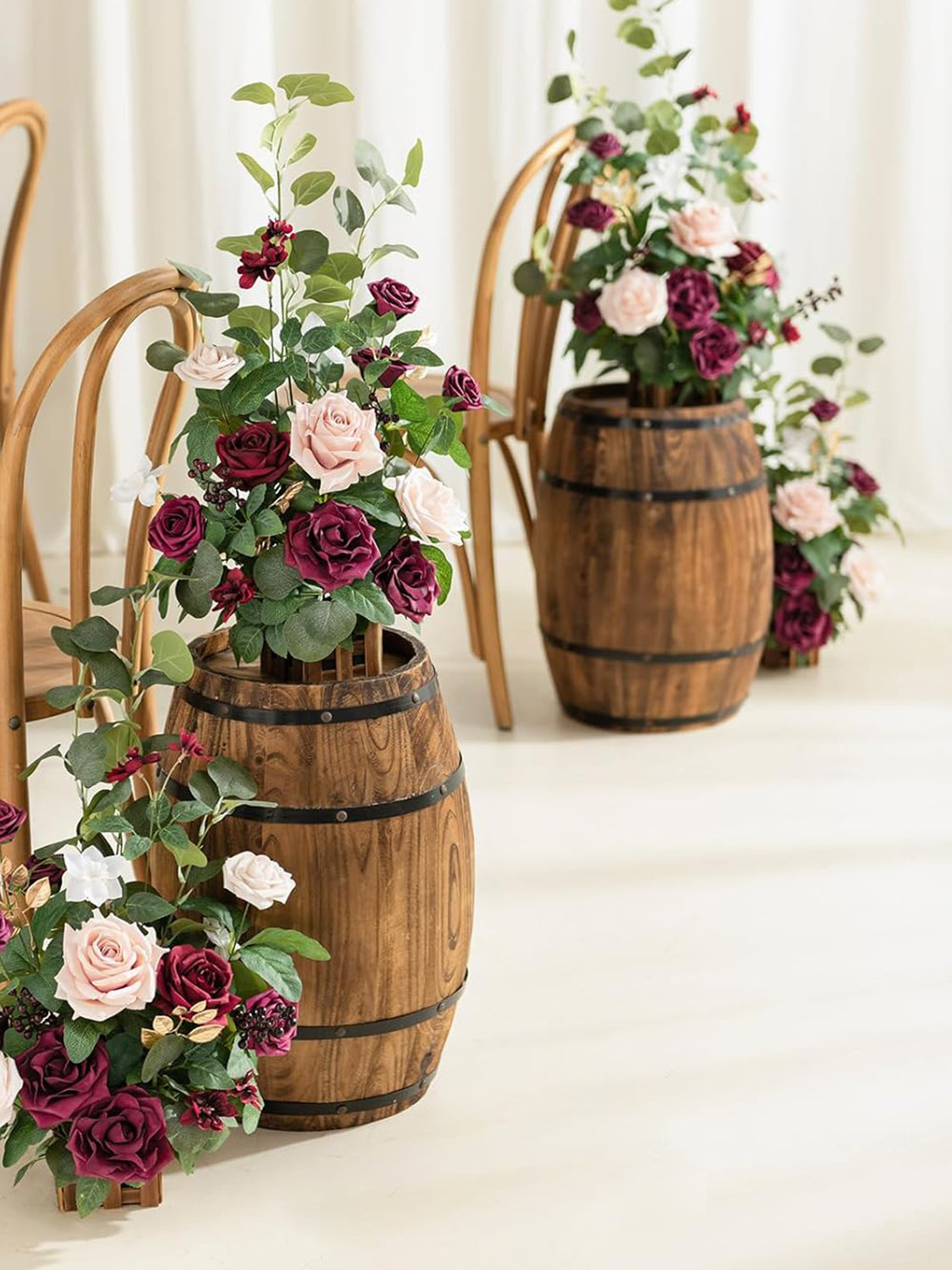 Marsala Blush Artificial Rose Arrangements 4-Piece Aisle Decor