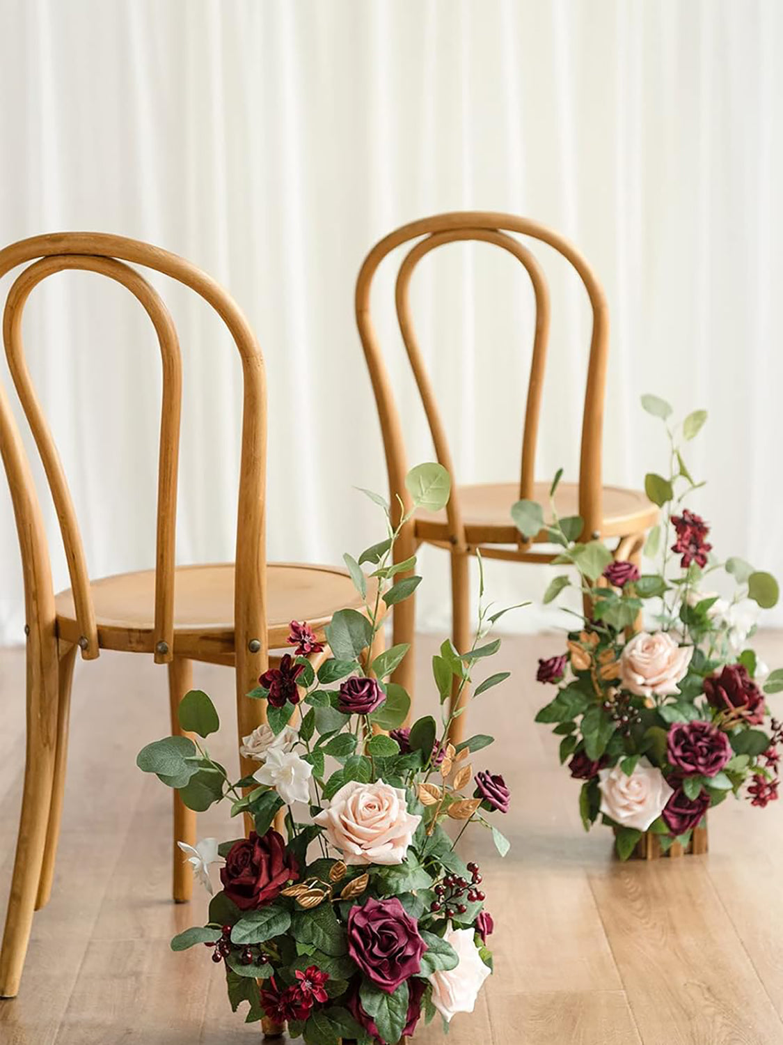Marsala Blush Artificial Rose Arrangements 4-Piece Aisle Decor