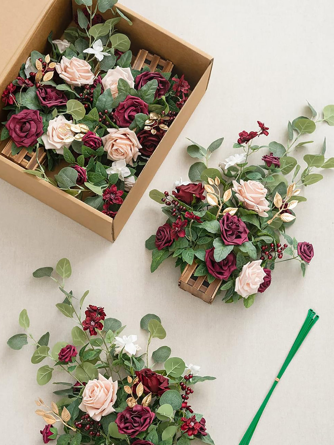 Marsala Blush Artificial Rose Arrangements 4-Piece Aisle Decor