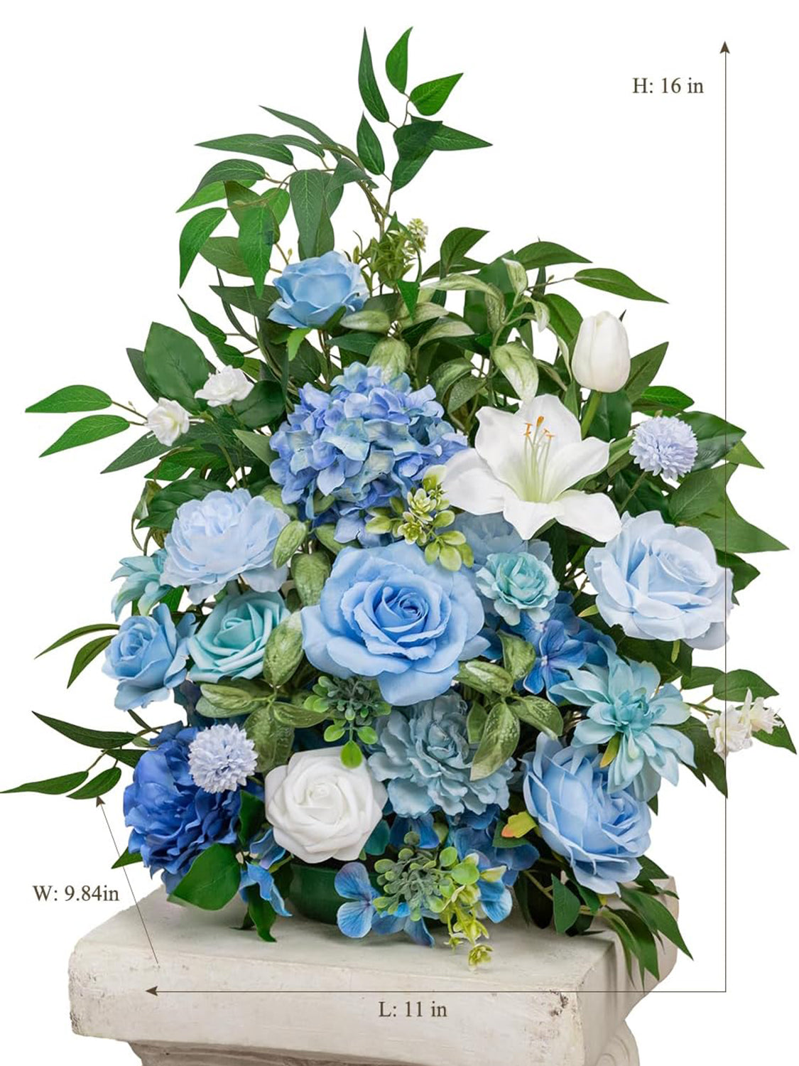 Provence Blue Free Standing Artificial Silk Flower Set For Aisle Decorations Pvb