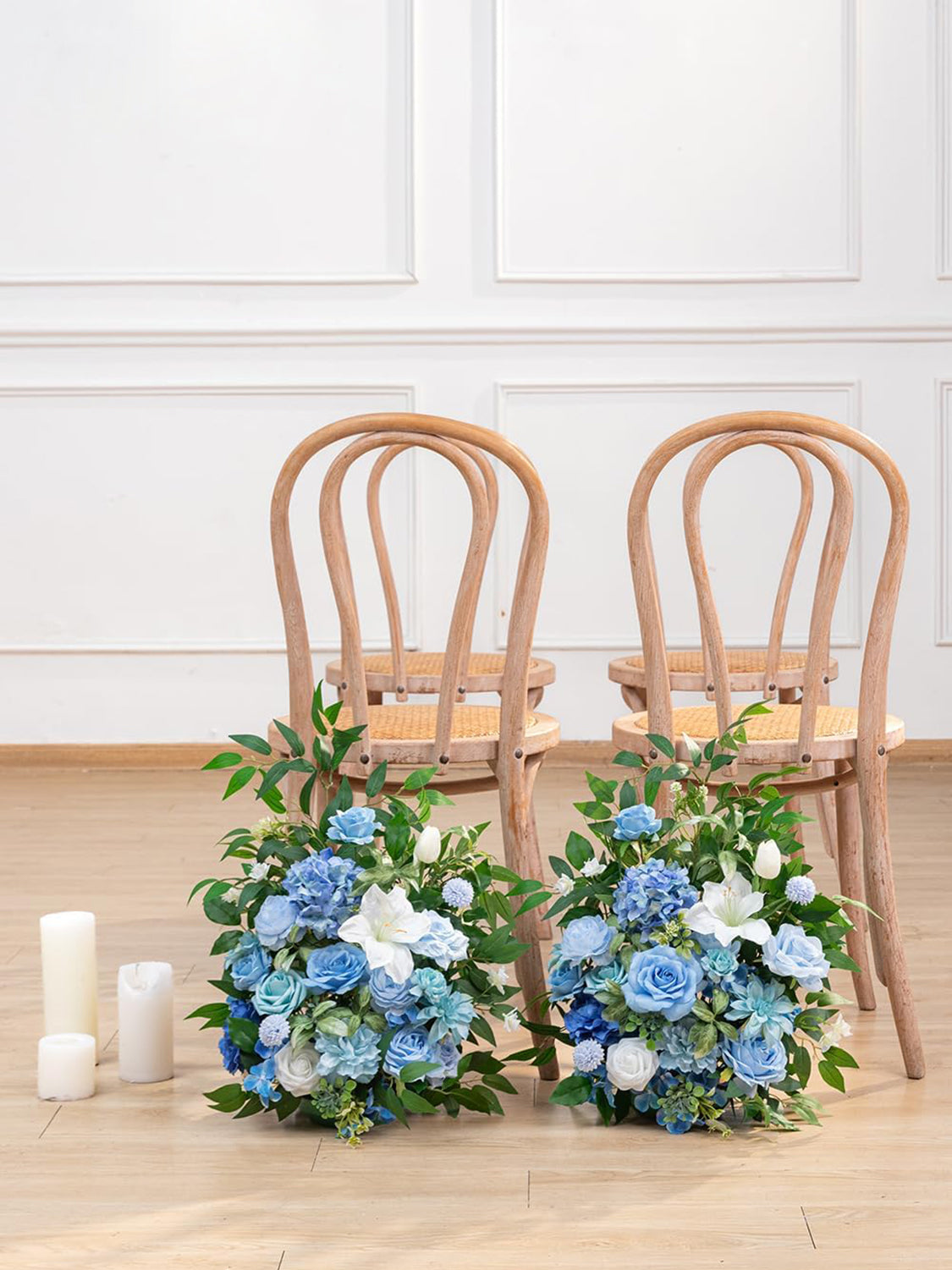 Provence Blue Free Standing Artificial Silk Flower Set For Aisle Decorations Pvb