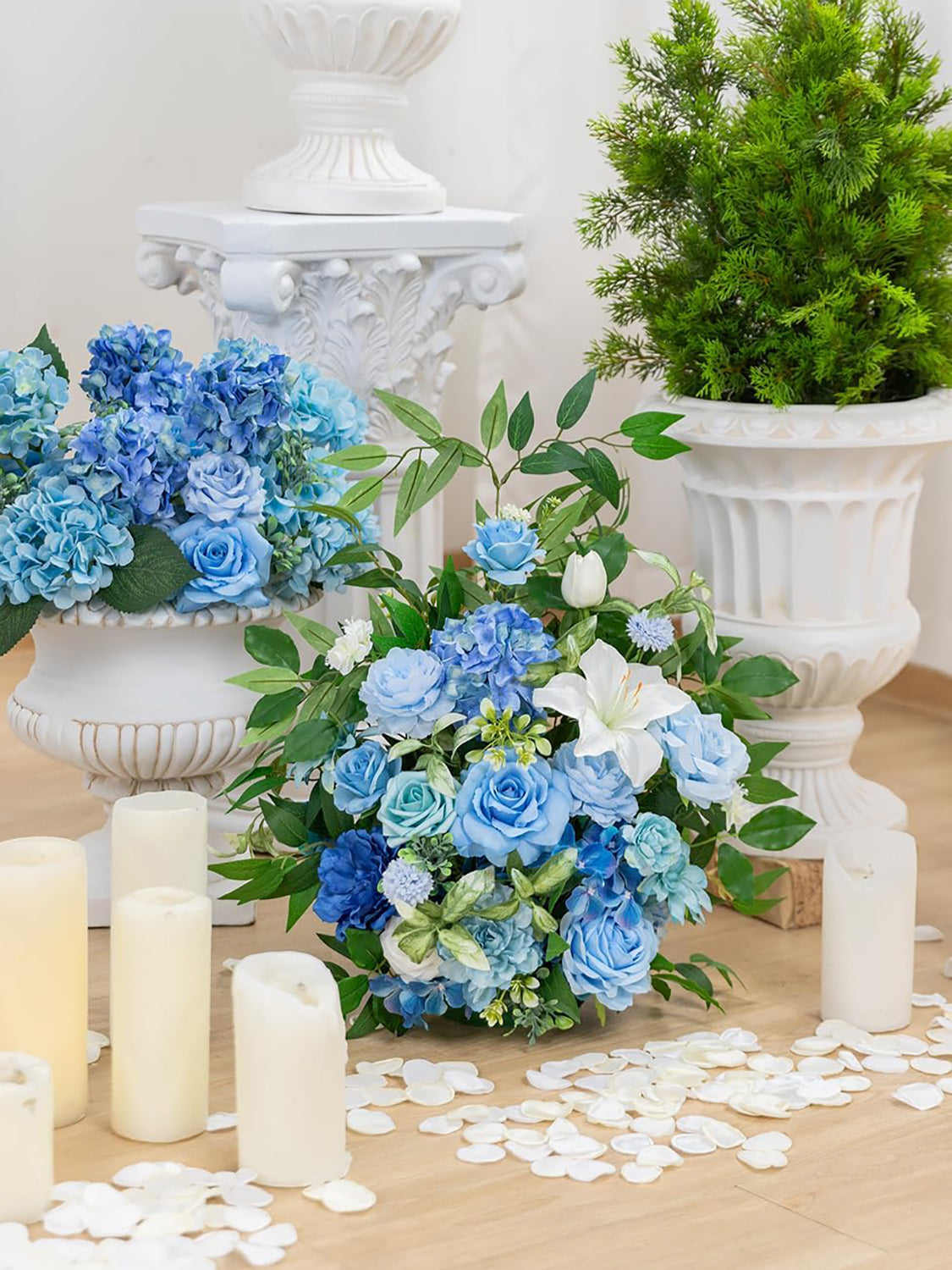 Provence Blue Free Standing Artificial Silk Flower Set For Aisle Decorations Pvb