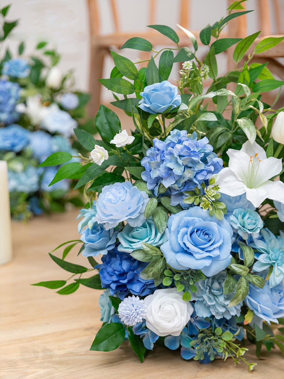 Provence Blue Free Standing Artificial Silk Flower Set For Aisle Decorations Pvb