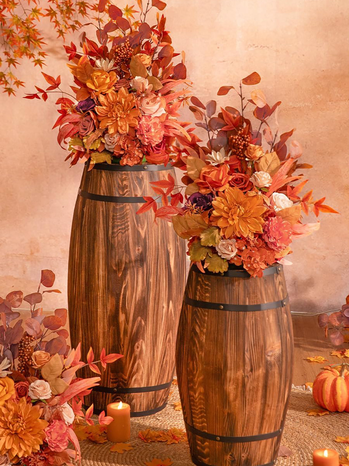 Maple Red Free Standing Artificial Silk Flower Set of 2 for Aisle Decorations